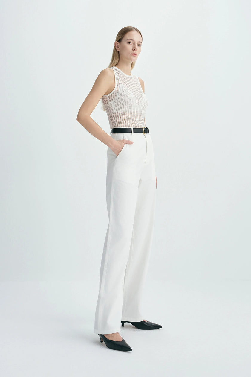 Traverse Lace-Stitch Knit Top White