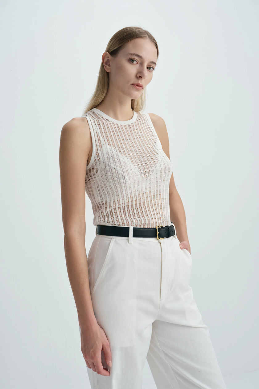 Traverse Lace-Stitch Knit Top White