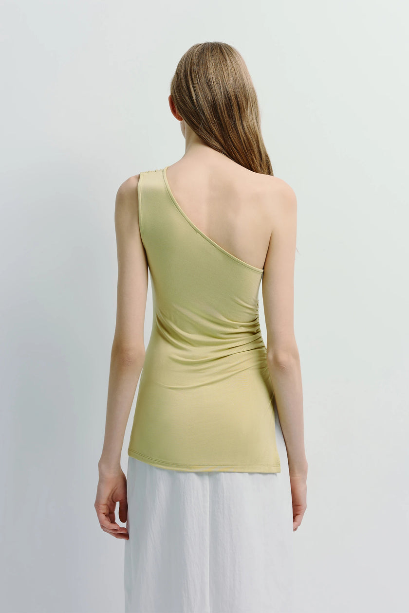 Pale yellow Clément One Shoulder Top, sculpted silhouette, modal blend, minimalist style