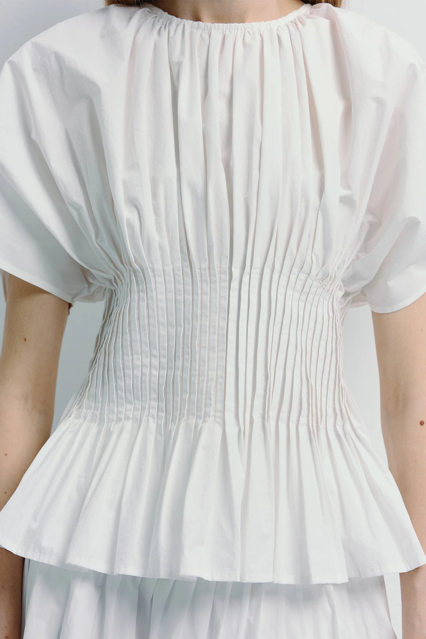 White cotton Piquenique Pintuck Shirt with pintuck details, tailored fit, light luxury aesthetic