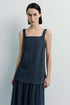 Jean Square Neck Top in Navy Linen, featuring square neckline and softly structured fit.