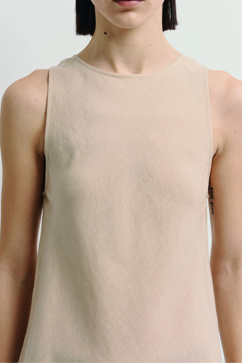Agmes beige linen-blend top with square neckline and minimalist design, 