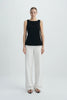 Carré High Square Neck Top-Black