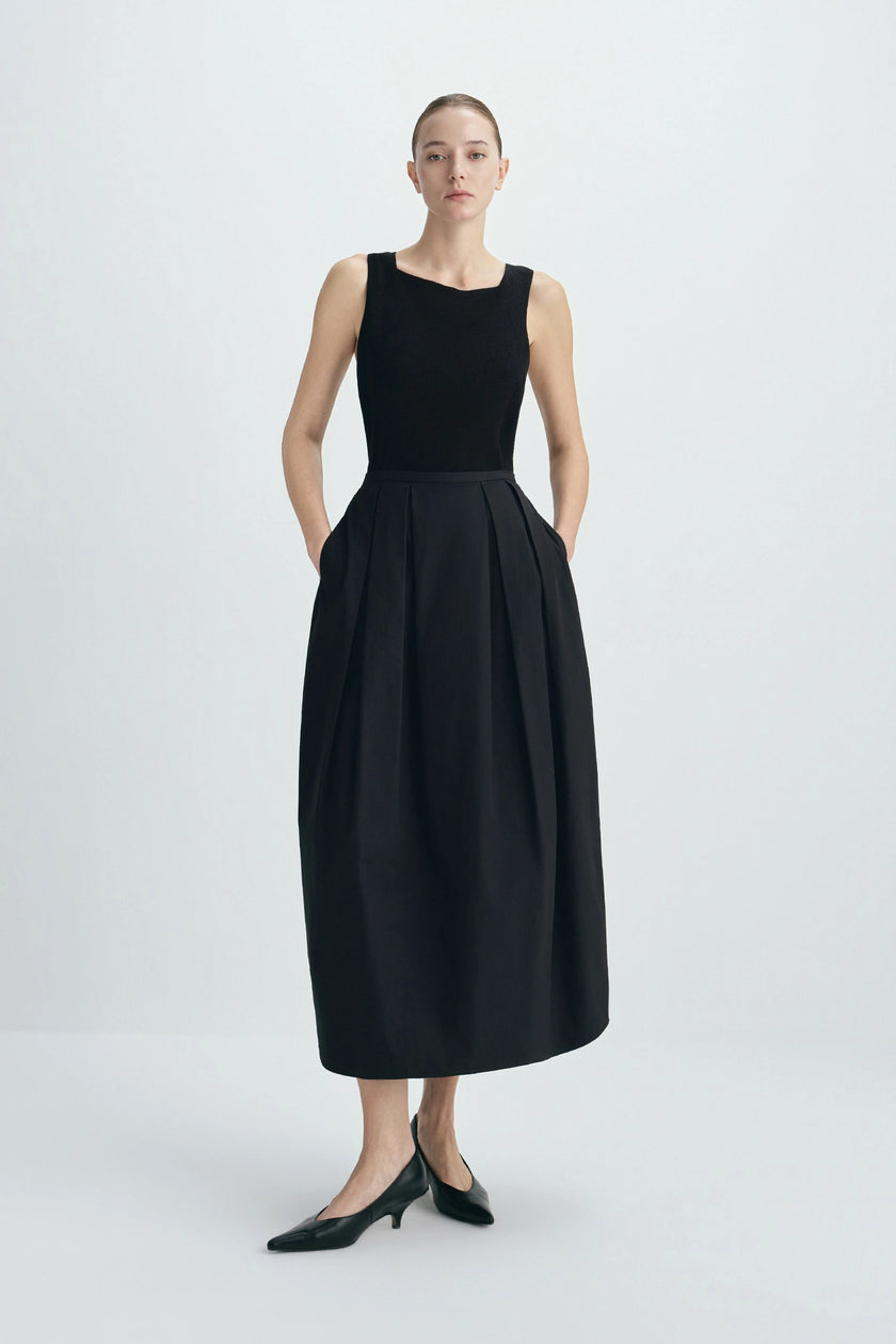 Carré High Square Neck Top-Black