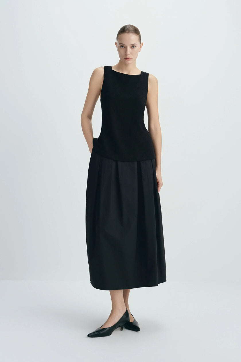 Carré High Square Neck Top-Black
