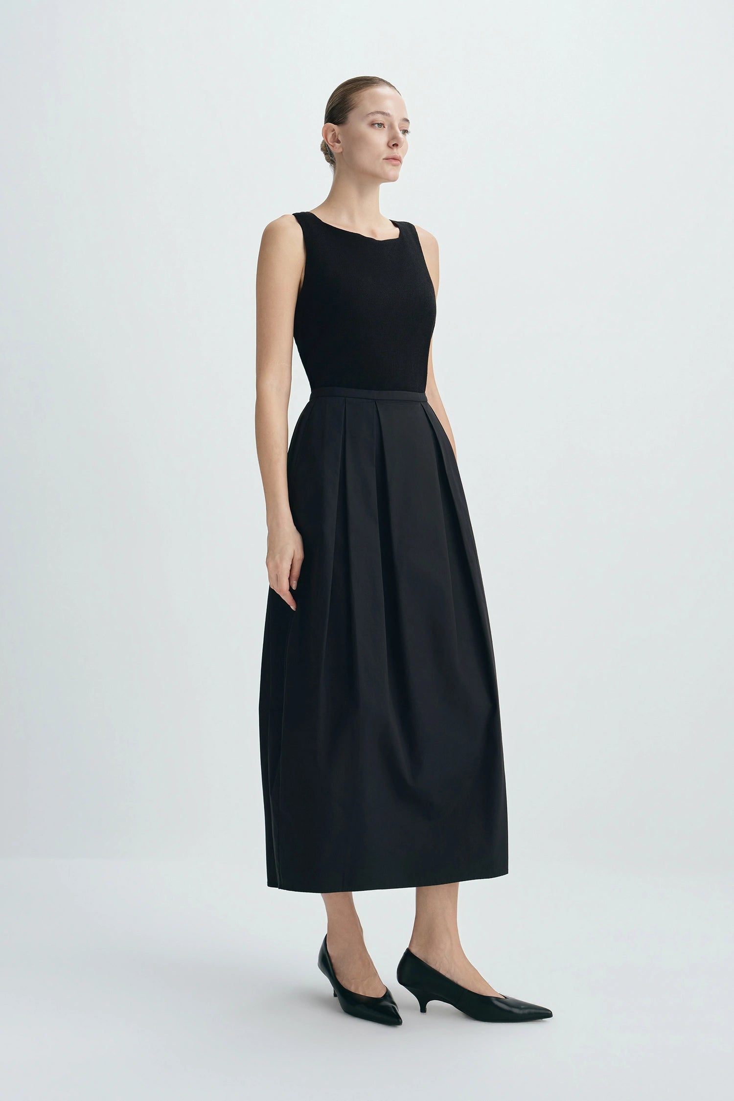Carré High Square Neck Top-Black