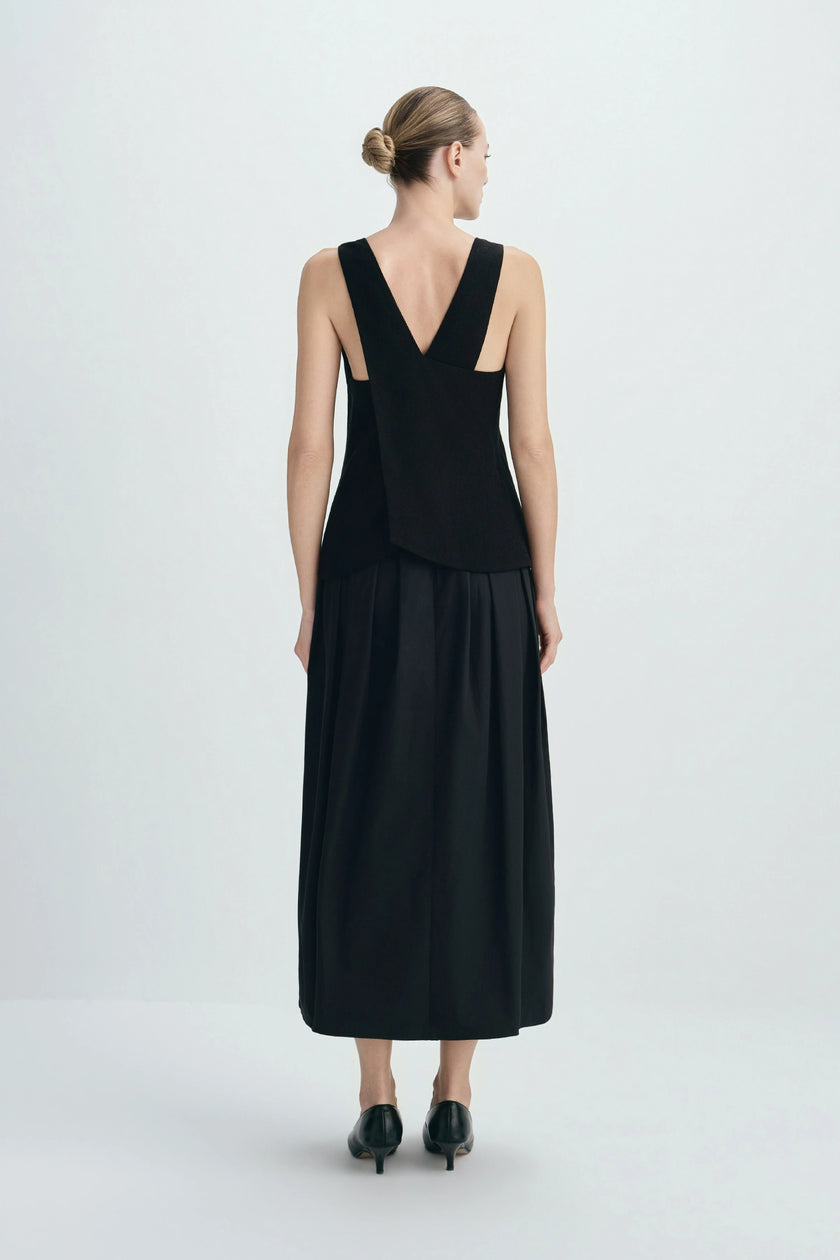 Carré High Square Neck Top-Black