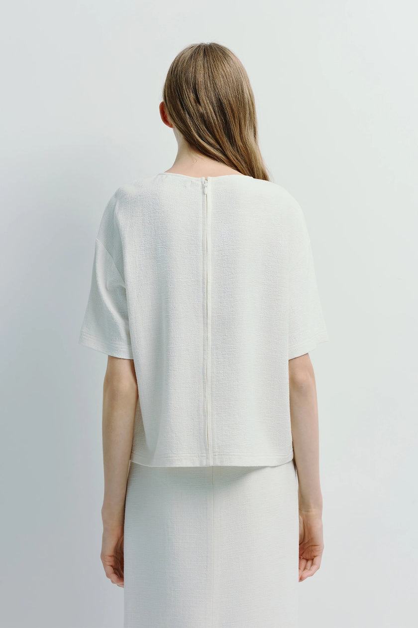Off-white Boîte Boxy Top, short sleeve with linen blend, back view