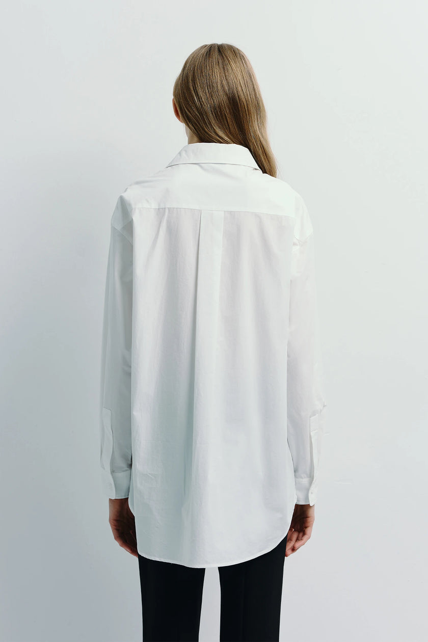 Quotidien Button Down Shirt - White cotton shirt with relaxed fit, back view