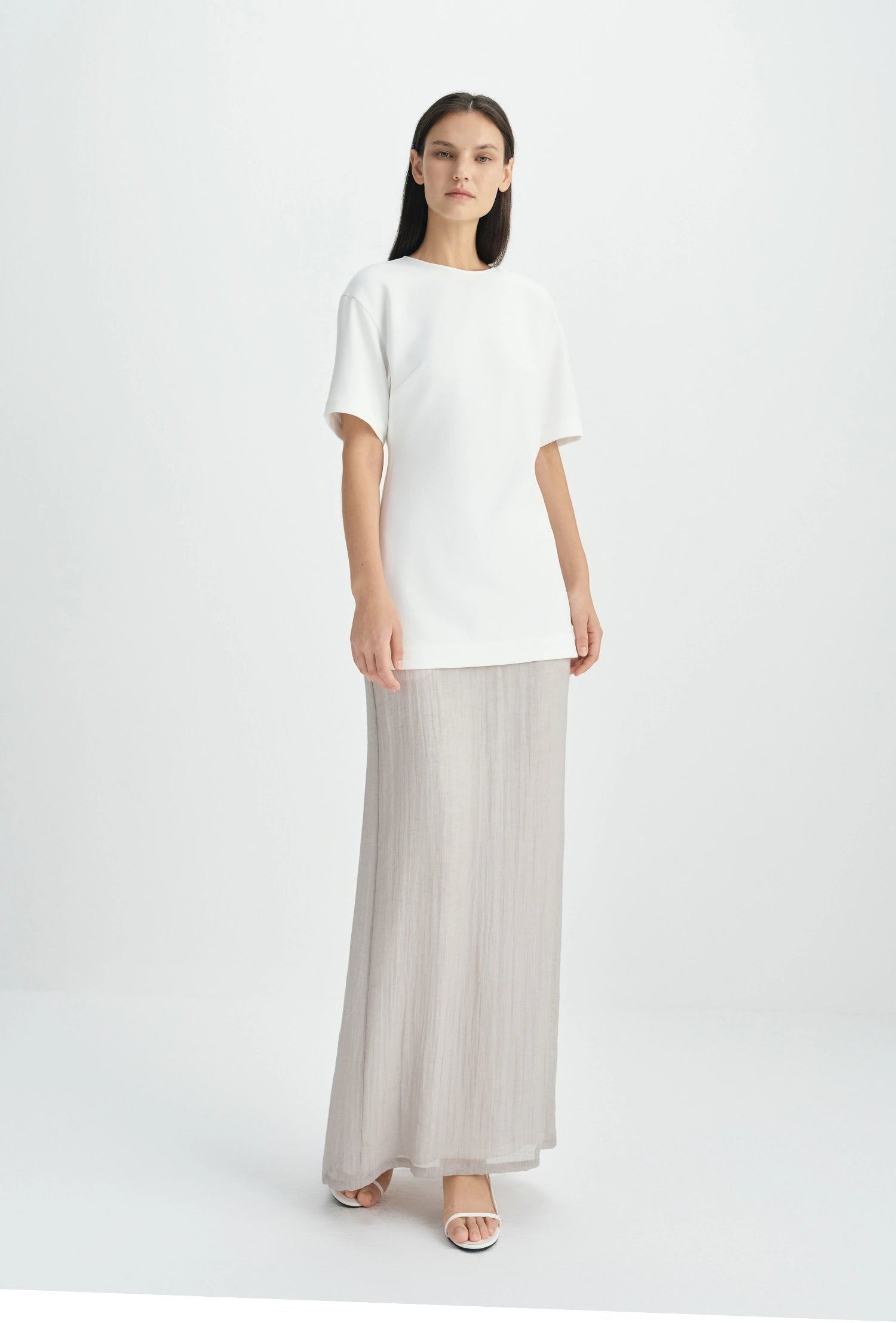 Onda Slit Back Maxi Skirt-Lt Gray