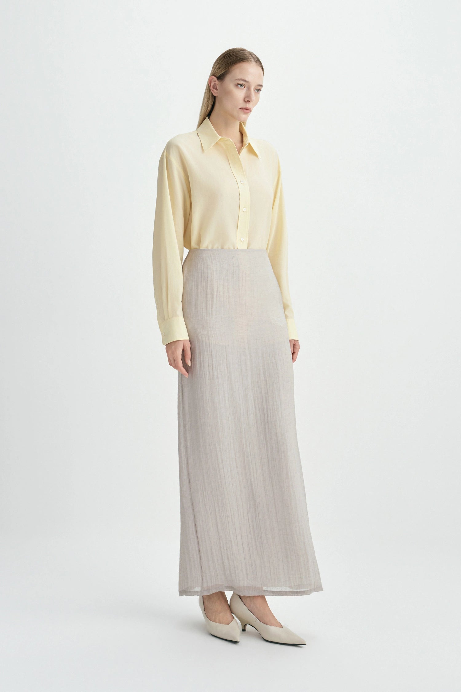 Onda Slit Back Maxi Skirt-Lt Gray