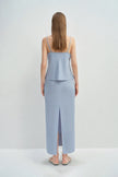 Aela Deep Slit Back Maxi Skirt Chambray
