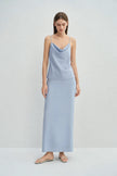 Aela Deep Slit Back Maxi Skirt Chambray