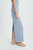 Aela Deep Slit Back Maxi Skirt Chambray