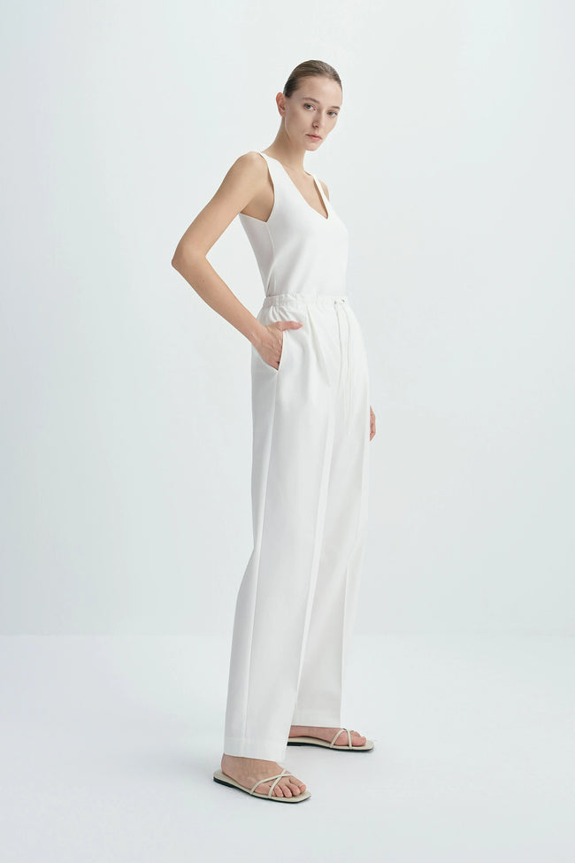 Ventura Pleat Front Drawstring Pant White
