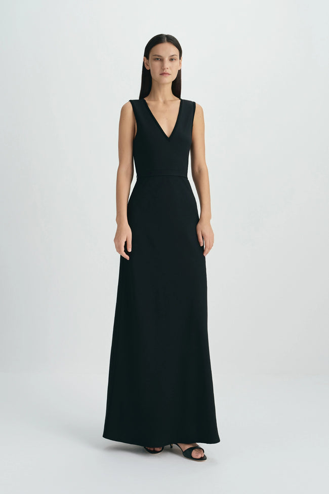 Azure Knit Tie Back Maxi Dress-Black