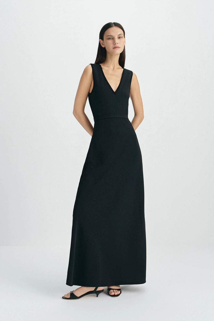 Azure Knit Tie Back Maxi Dress-Black