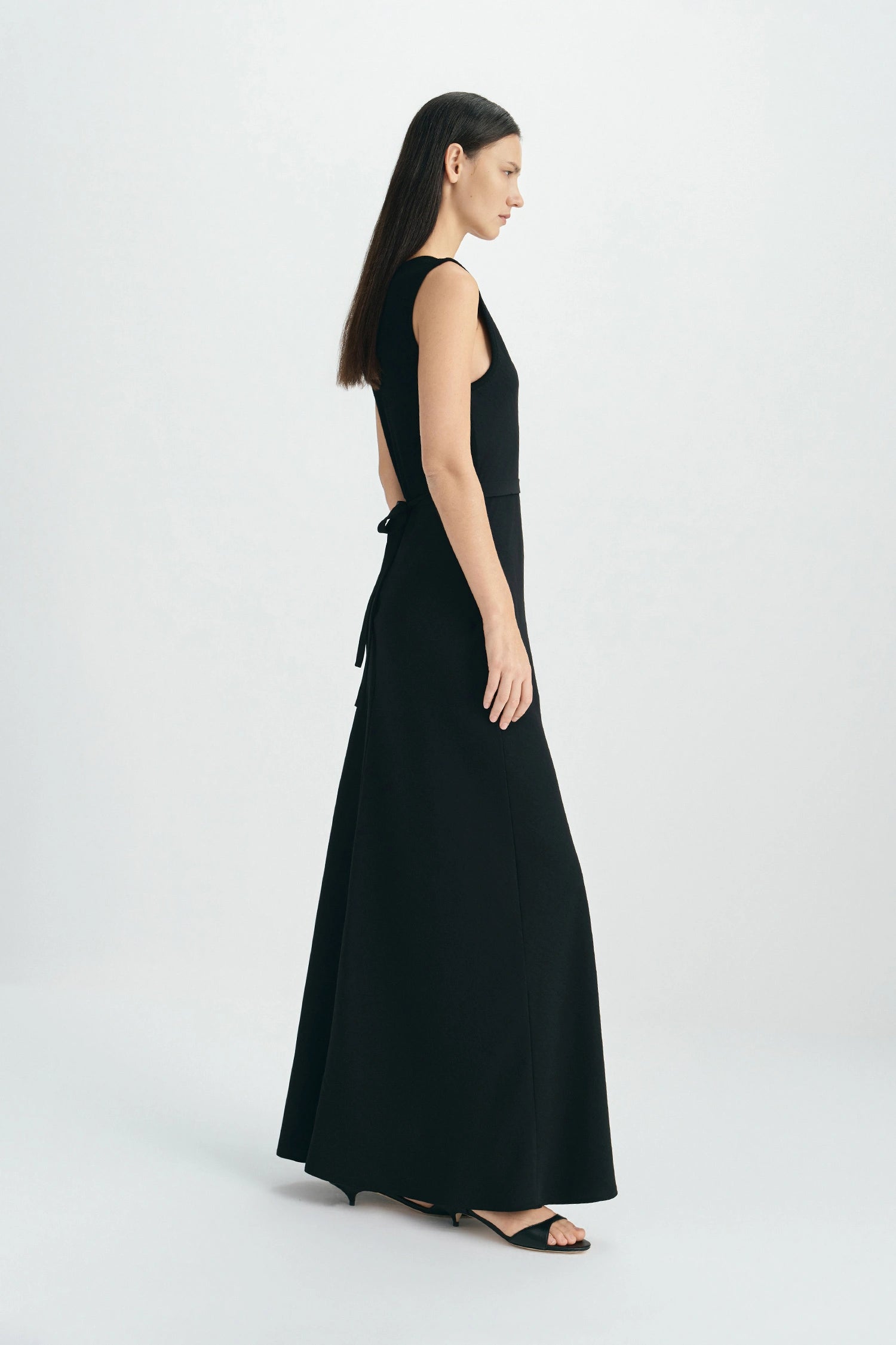 Azure Knit Tie Back Maxi Dress-Black