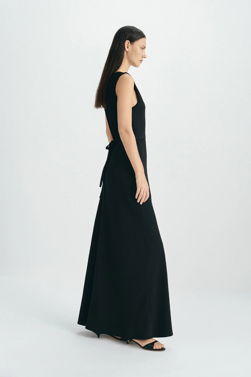 Azure Knit Tie Back Maxi Dress-Black