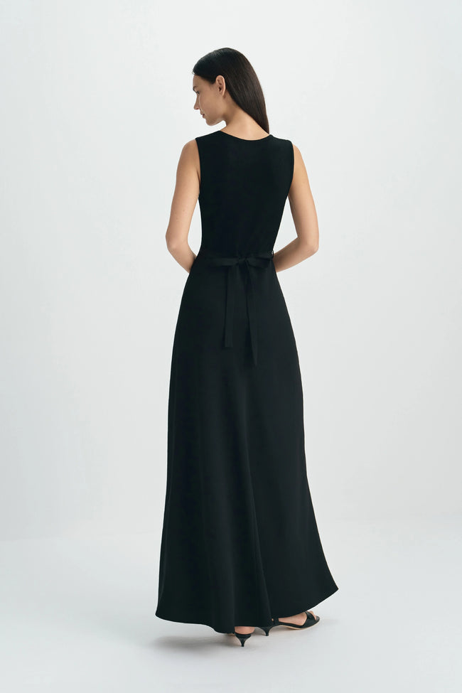 Azure Knit Tie Back Maxi Dress-Black