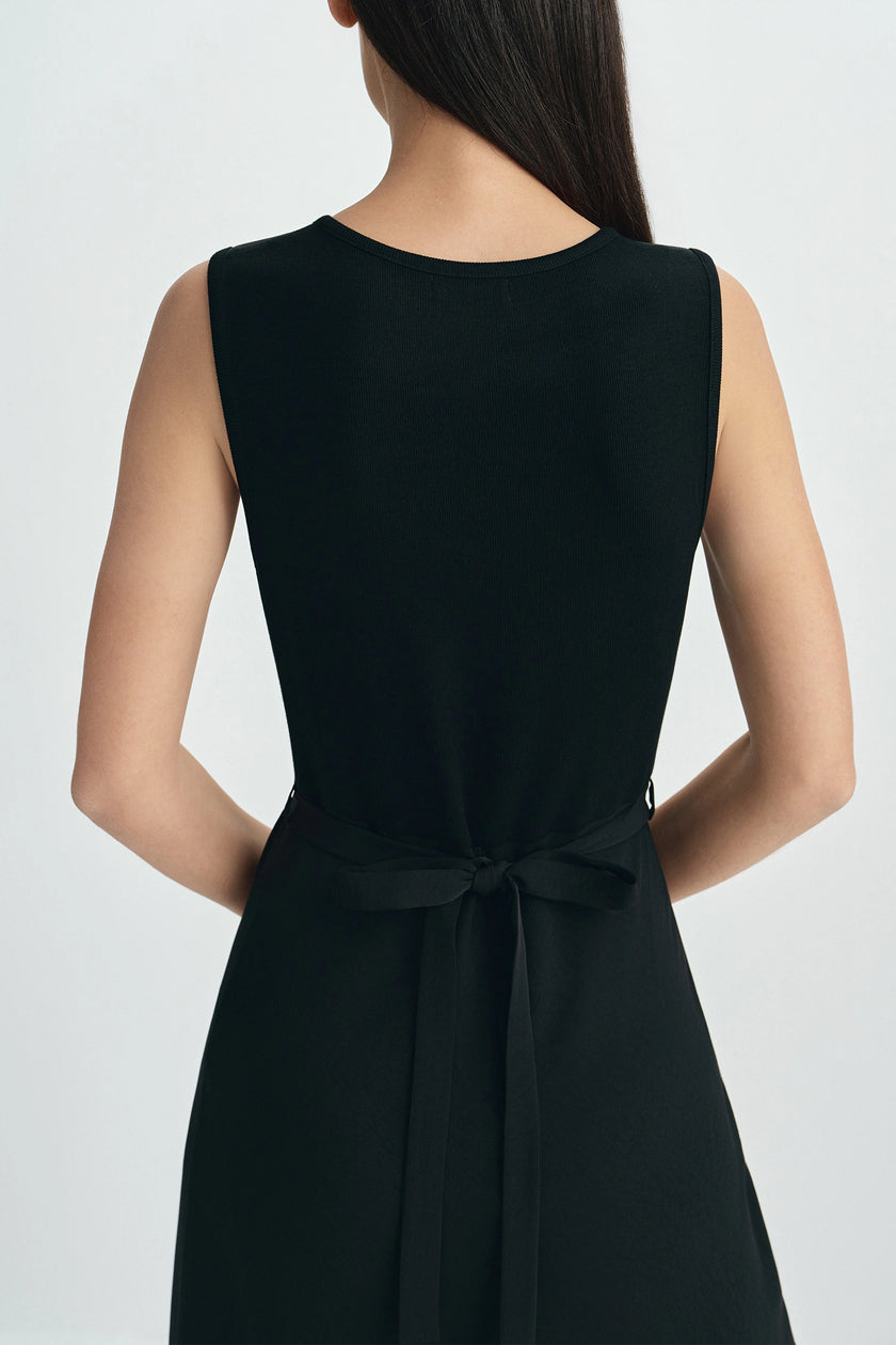 Azure Knit Tie Back Maxi Dress-Black