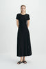 Solenne Shirred Detail Midi Dress-Black