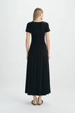 Solenne Shirred Detail Midi Dress-Black