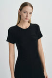 Solenne Shirred Detail Midi Dress-Black