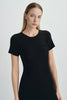 Solenne Shirred Detail Midi Dress-Black