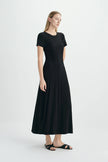 Solenne Shirred Detail Midi Dress-Black