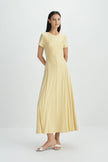 Solenne Shirred Detail Midi Dress-Straw