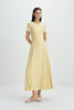 Solenne Shirred Detail Midi Dress-Straw