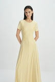 Solenne Shirred Detail Midi Dress-Straw