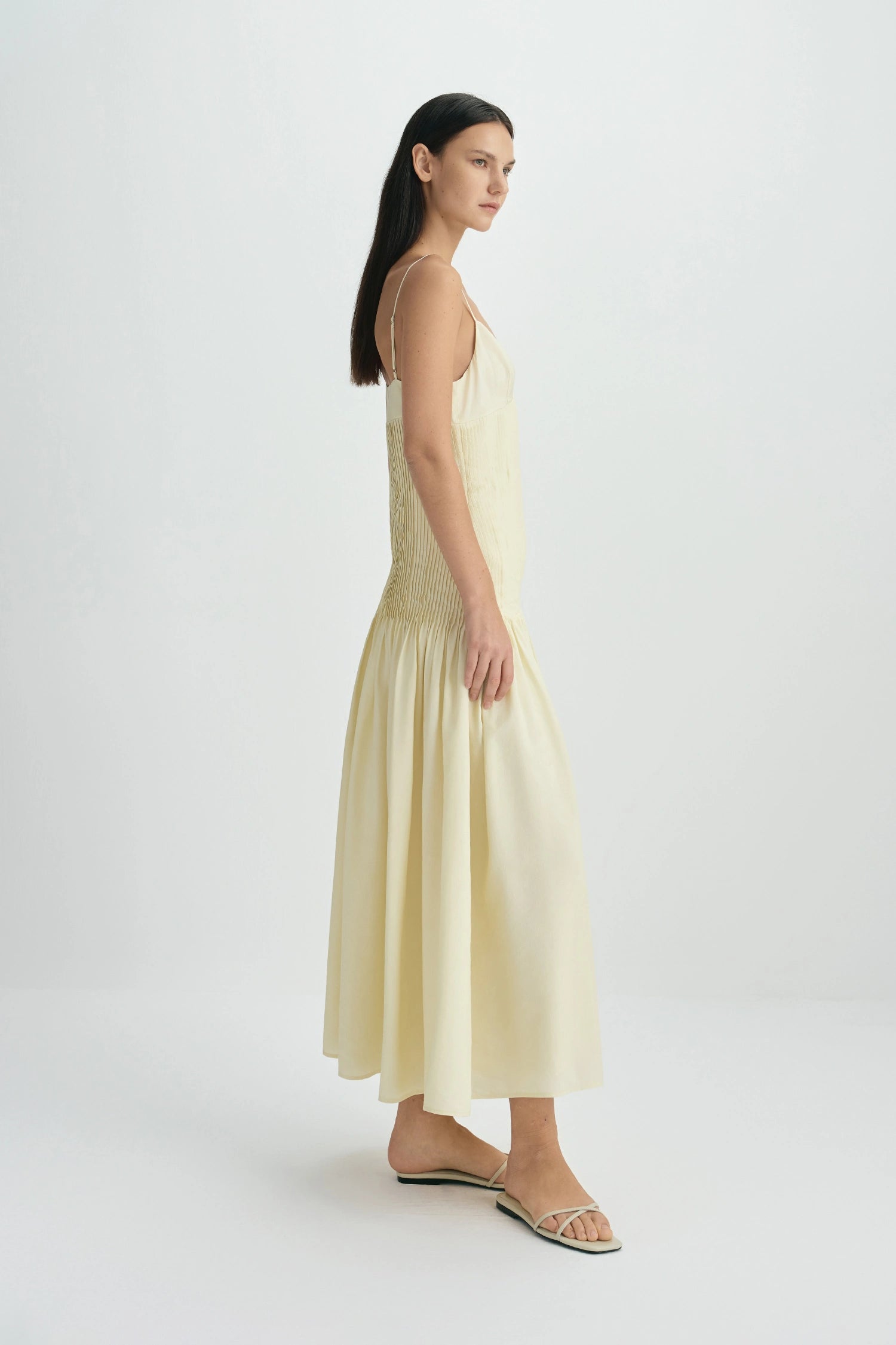 Fleursonne Pintucked Midi Dress-Italian Straw