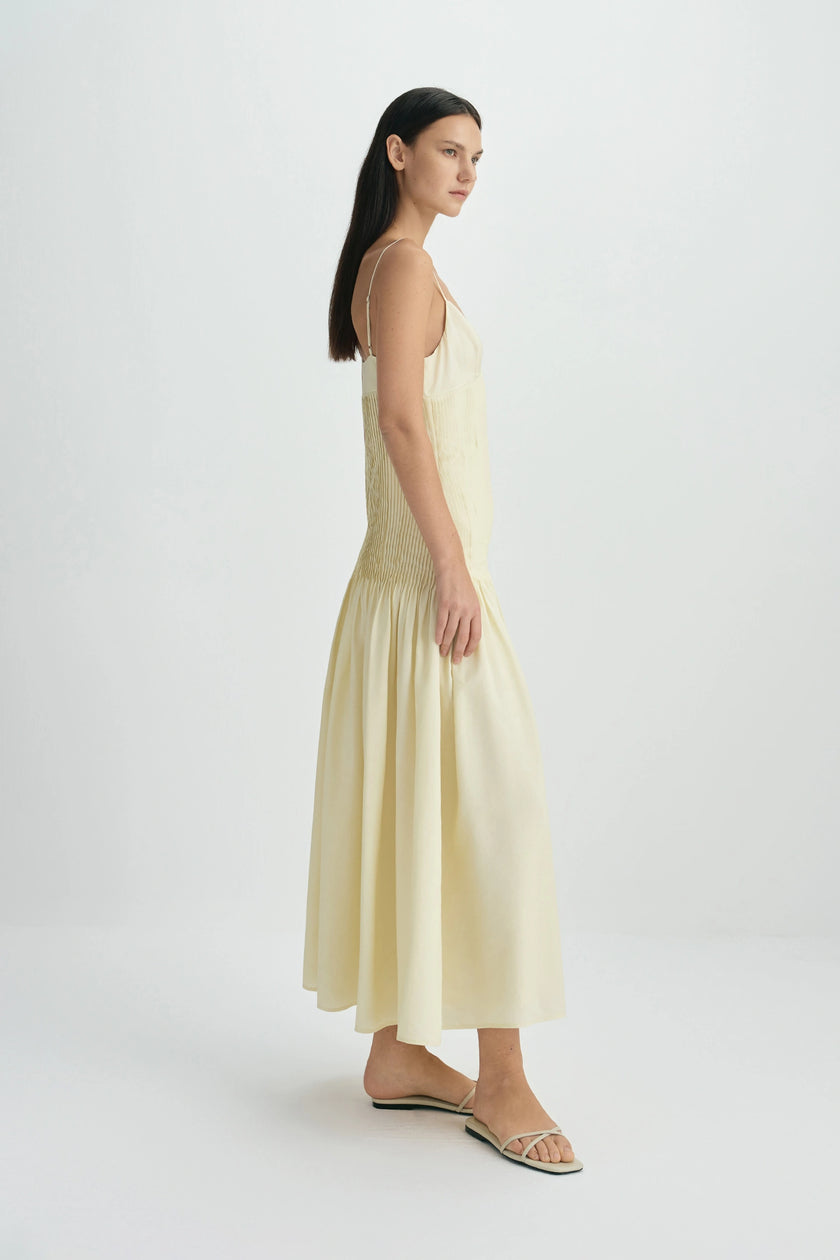 Fleursonne Pintucked Midi Dress-Italian Straw