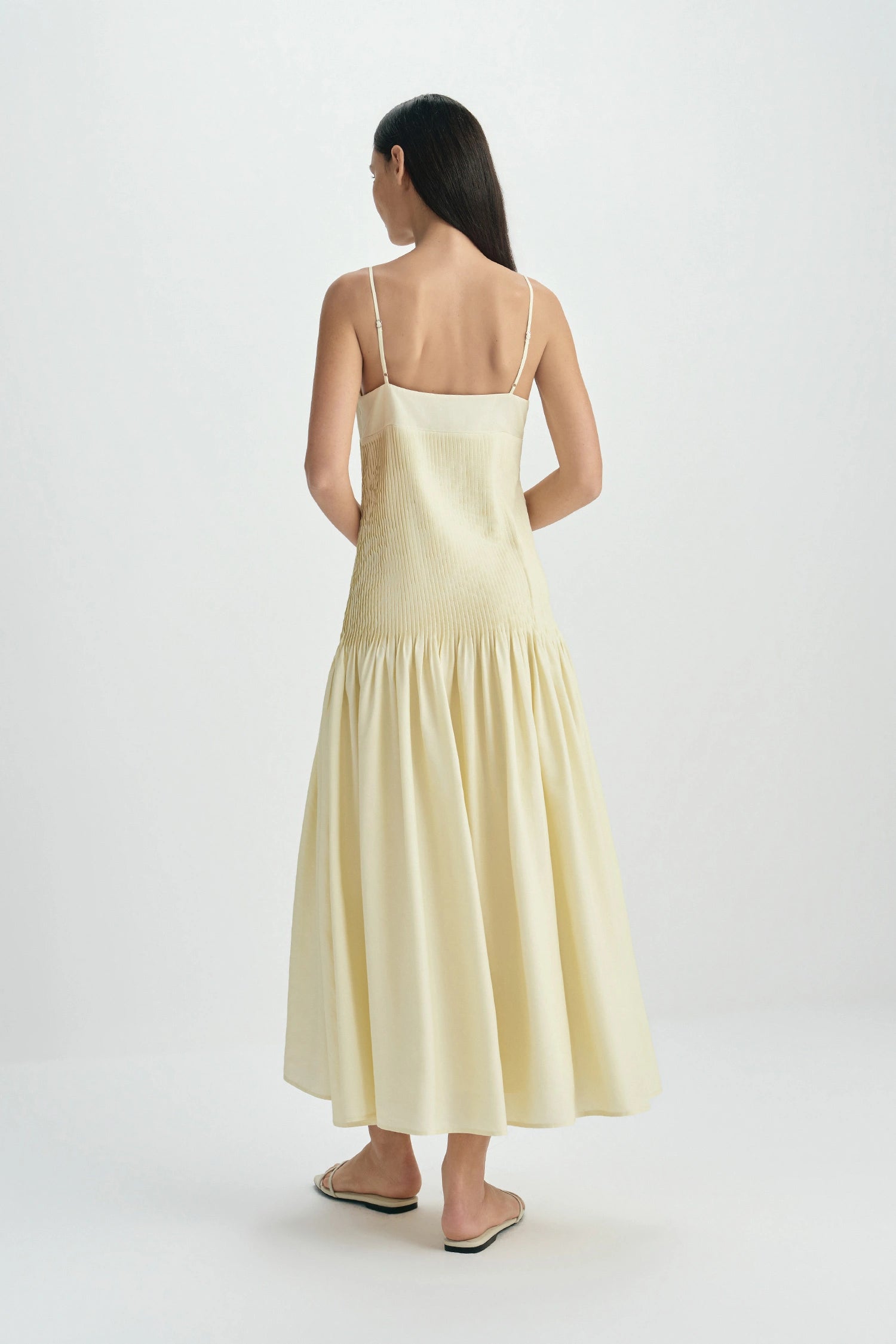 Fleursonne Pintucked Midi Dress-Italian Straw