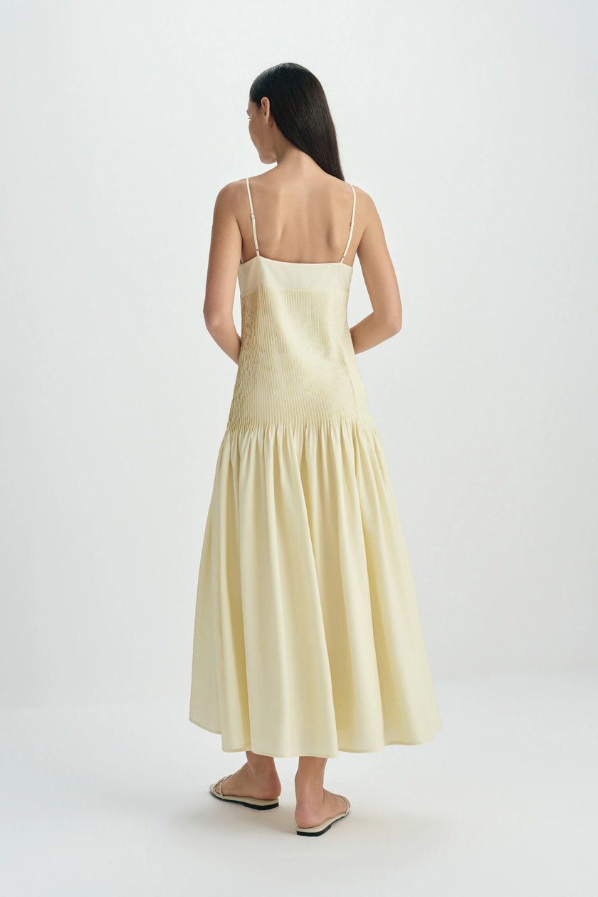 Fleursonne Pintucked Midi Dress-Italian Straw