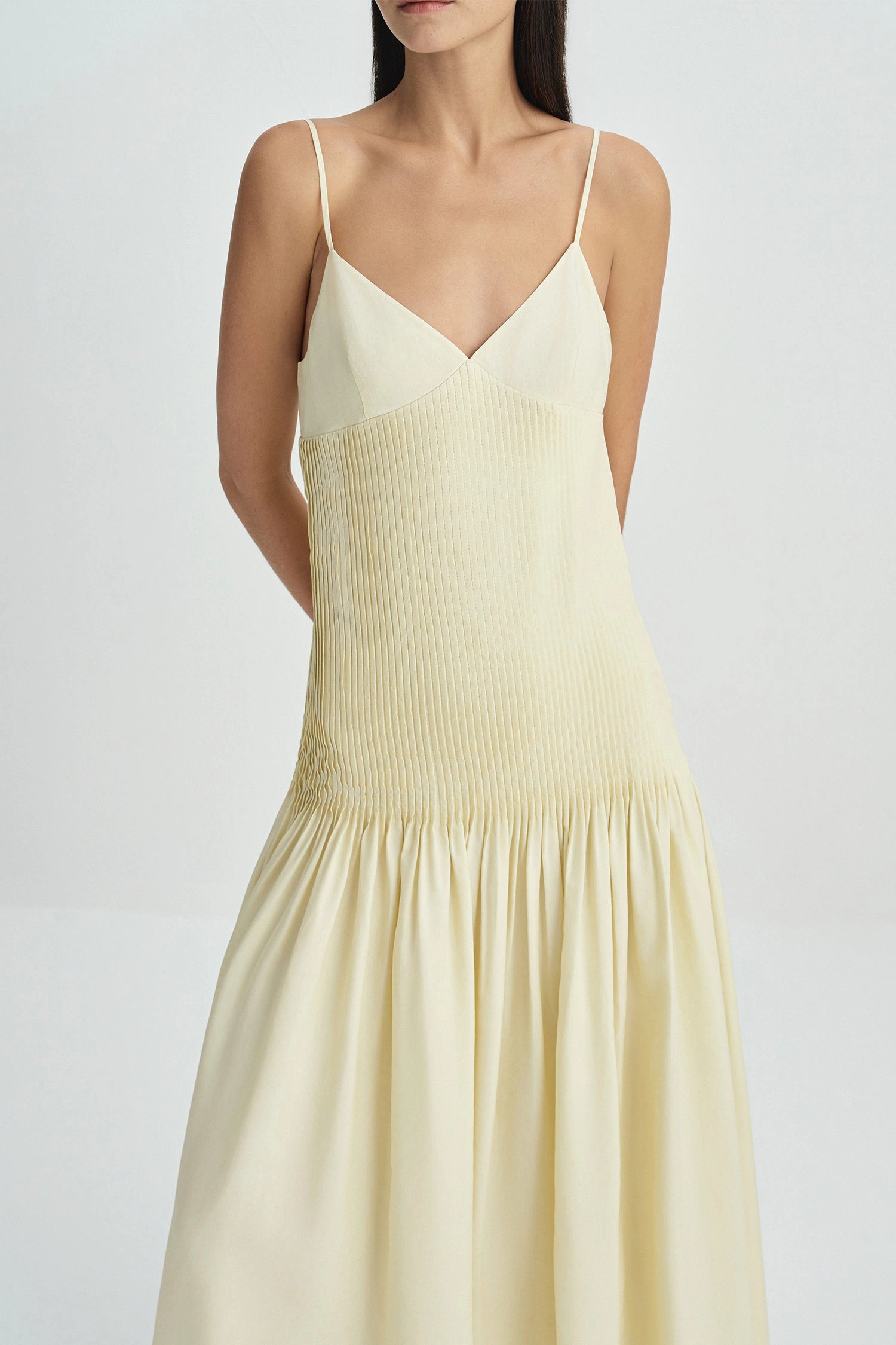 Fleursonne Pintucked Midi Dress-Italian Straw