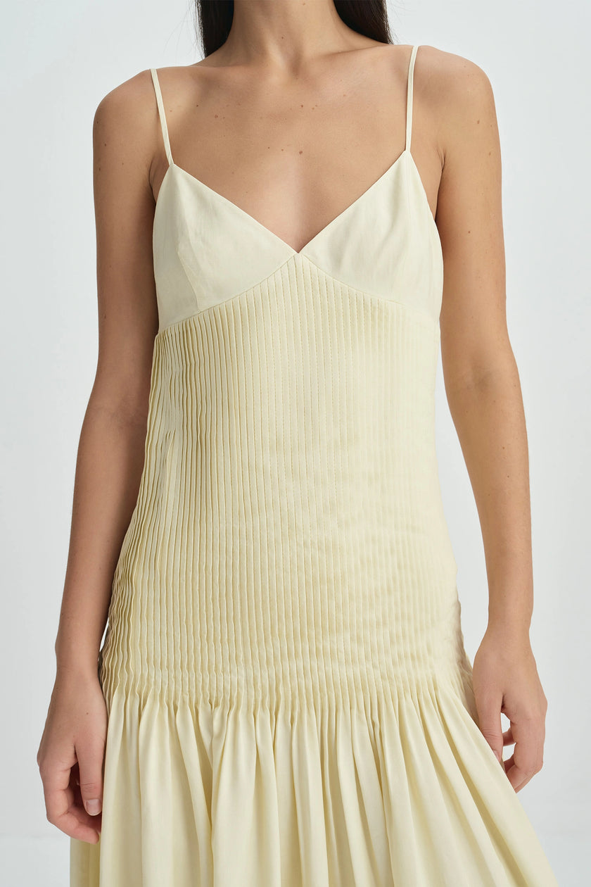 Fleursonne Pintucked Midi Dress-Italian Straw