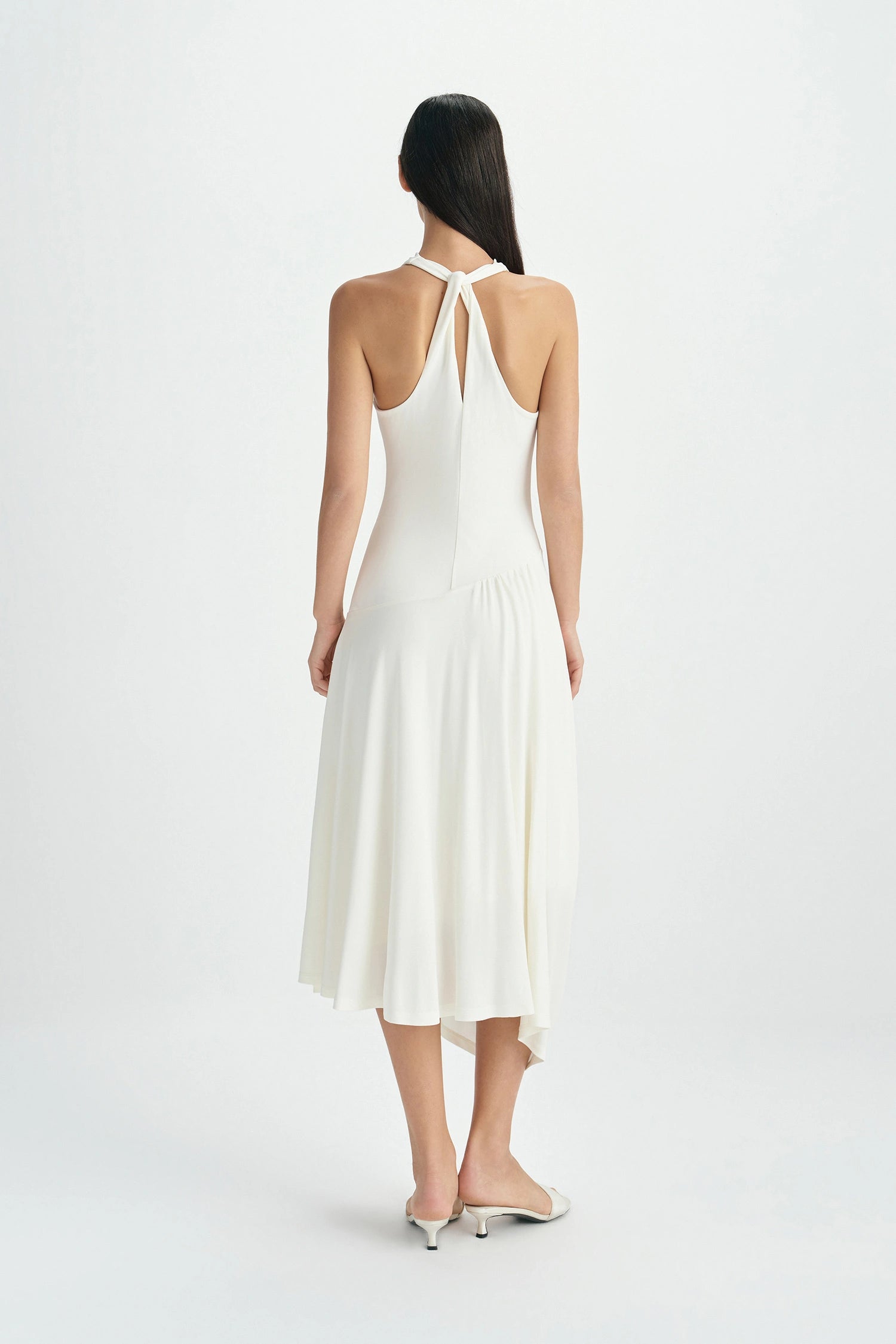 Oréa Draped Skirt Halter Dress Egret