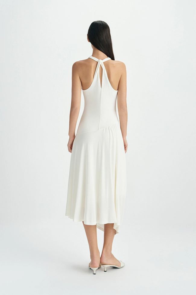 Oréa Draped Skirt Halter Dress Egret
