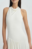Oréa Draped Skirt Halter Dress Egret