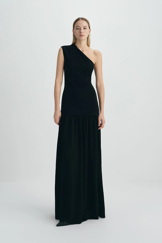 Emeraude One Shoulder Maxi Dress Black