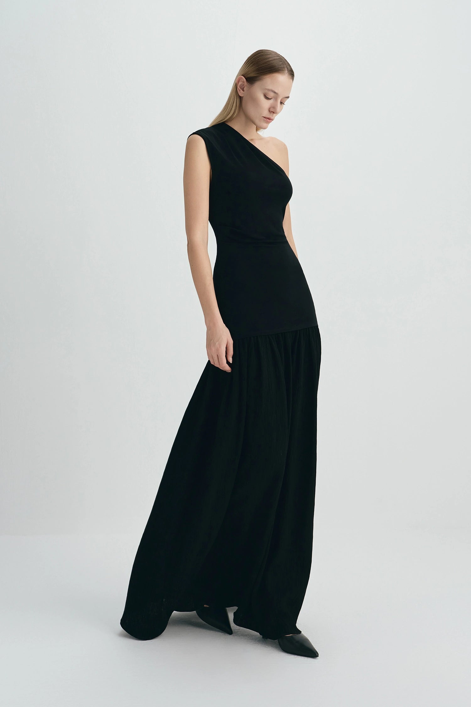 Emeraude One Shoulder Maxi Dress Black