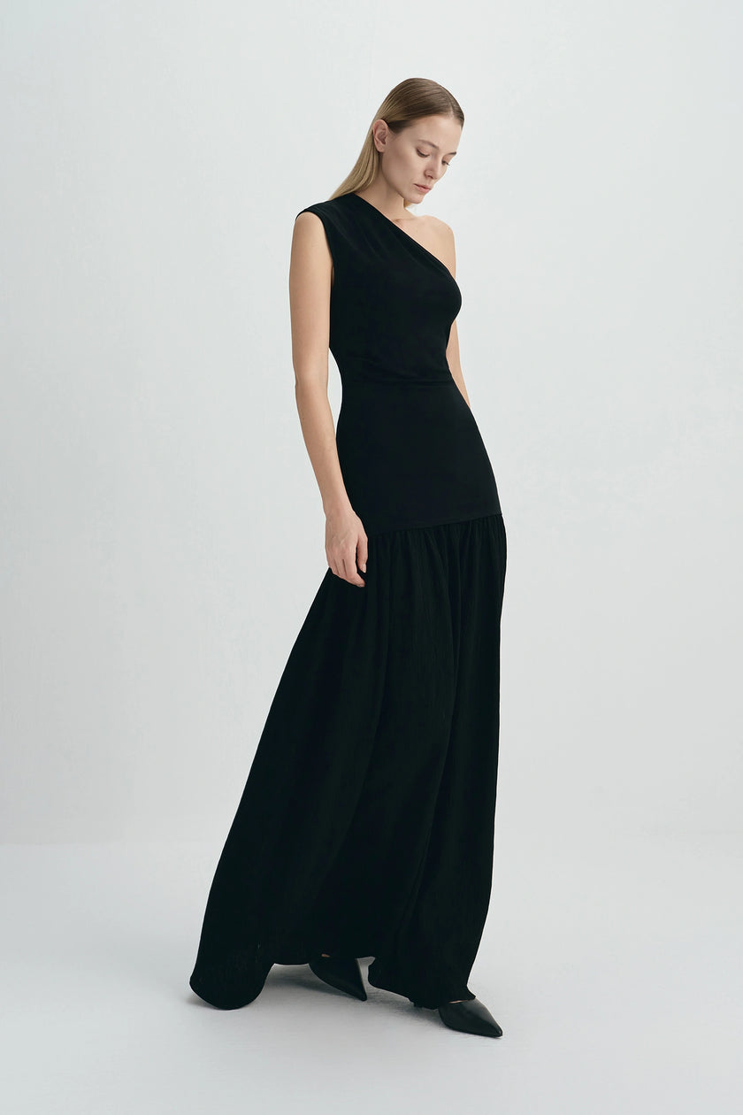 Emeraude One Shoulder Maxi Dress Black