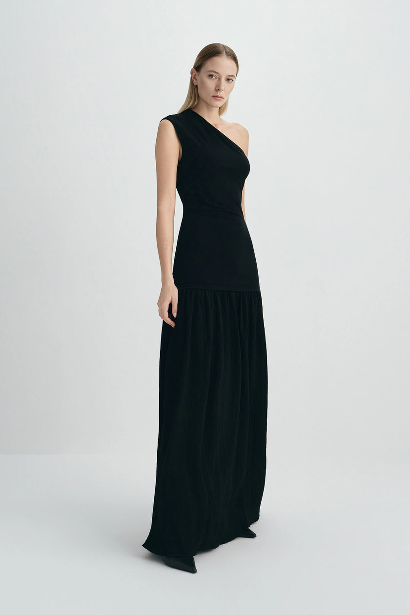 Emeraude One Shoulder Maxi Dress Black