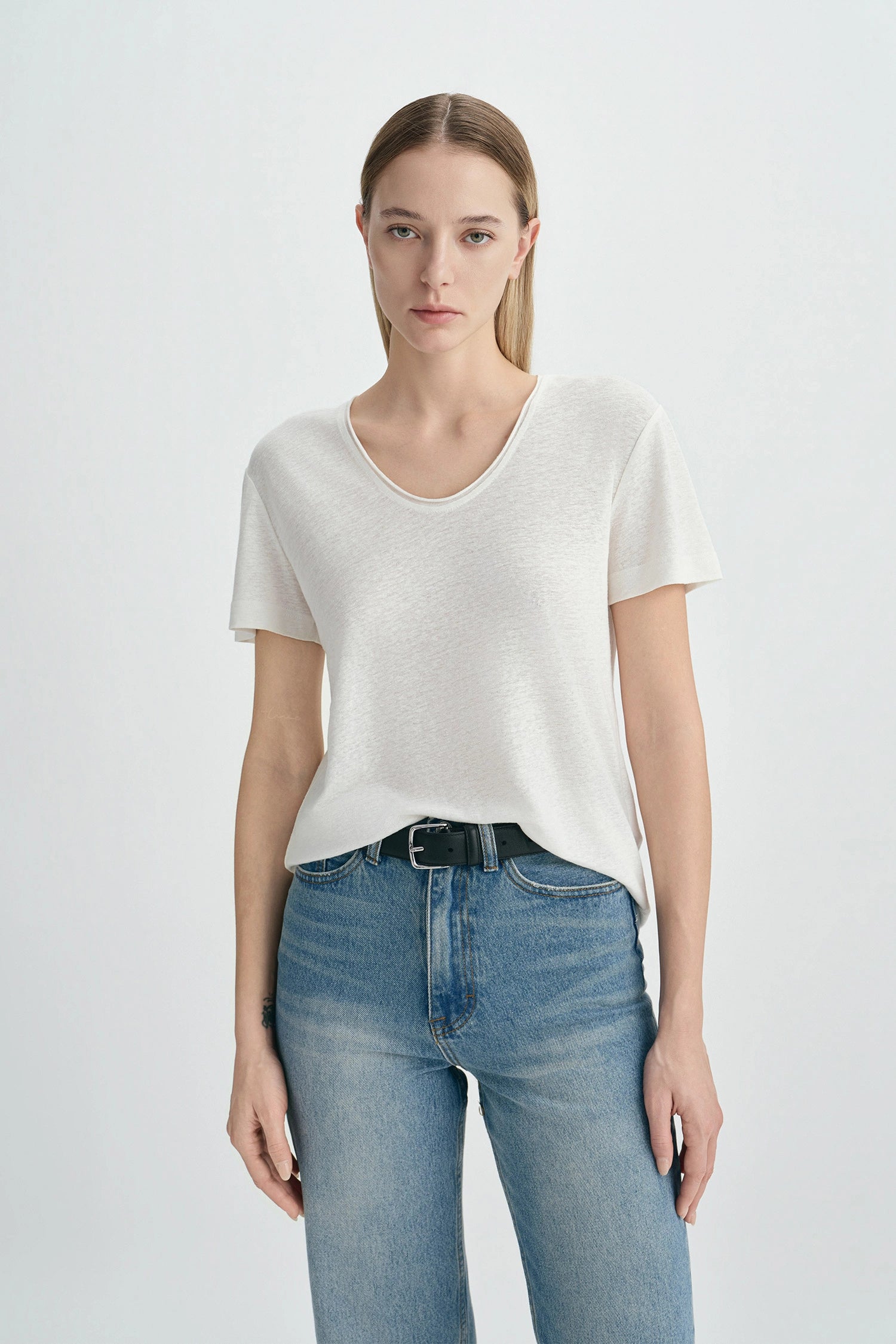 Caléa Scoop Neck Top-White