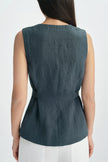 Vienté Button Front Tie Waist Top-SLATE