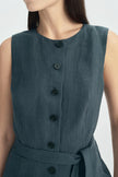 Vienté Button Front Tie Waist Top-SLATE