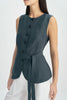 Vienté Button Front Tie Waist Top-SLATE